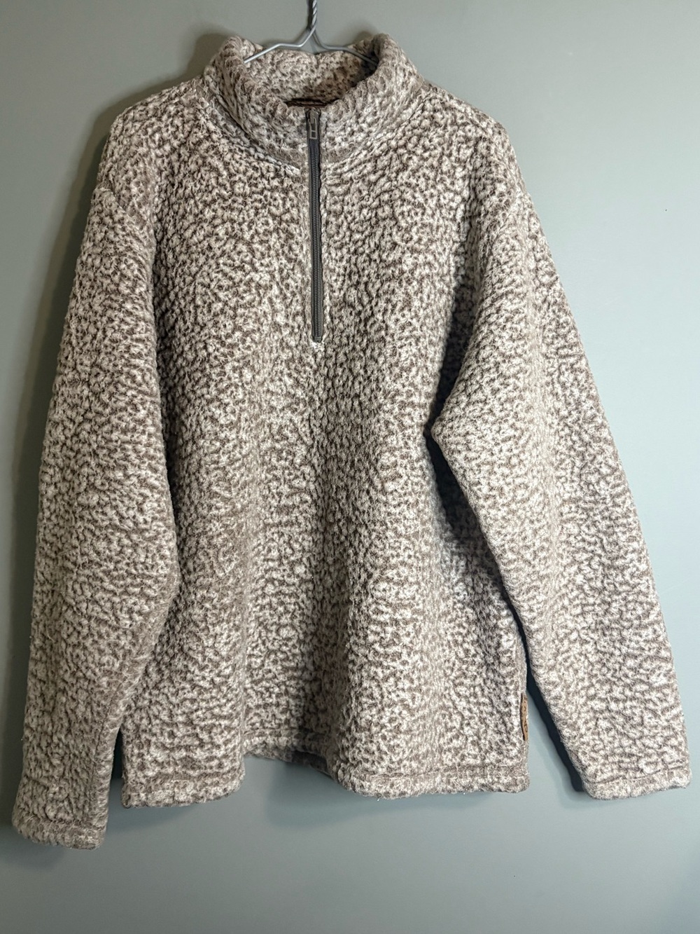 Initial Attraction Cozy Sherpa Fleece Quarter Zip Pullover XL Taupe Beige - Picture 2 of 7
